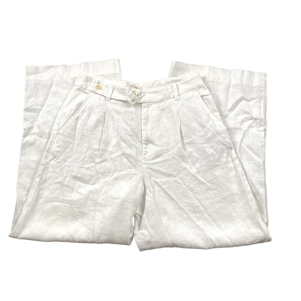 Madewell Pants Women 10 White Harlow Wide Leg Linen Classic Preppy NWT NL450
